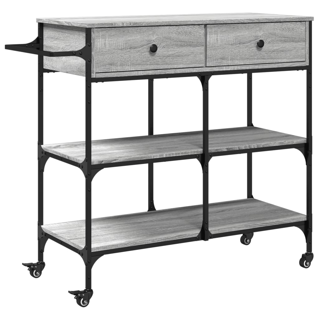 Chariot de cuisine sonoma gris 105x42x95 cm bois d'ingénierie