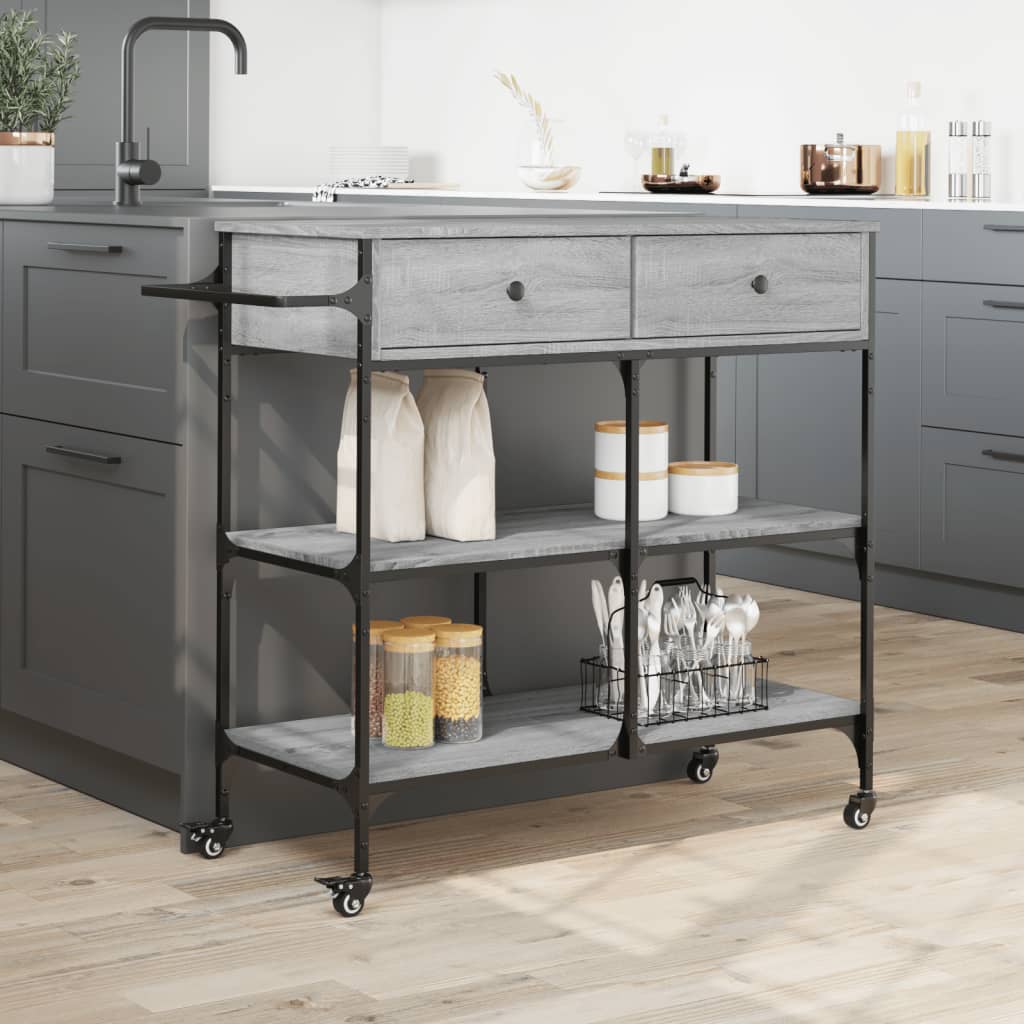 Chariot de cuisine sonoma gris 105x42x95 cm bois d'ingénierie - XIOS