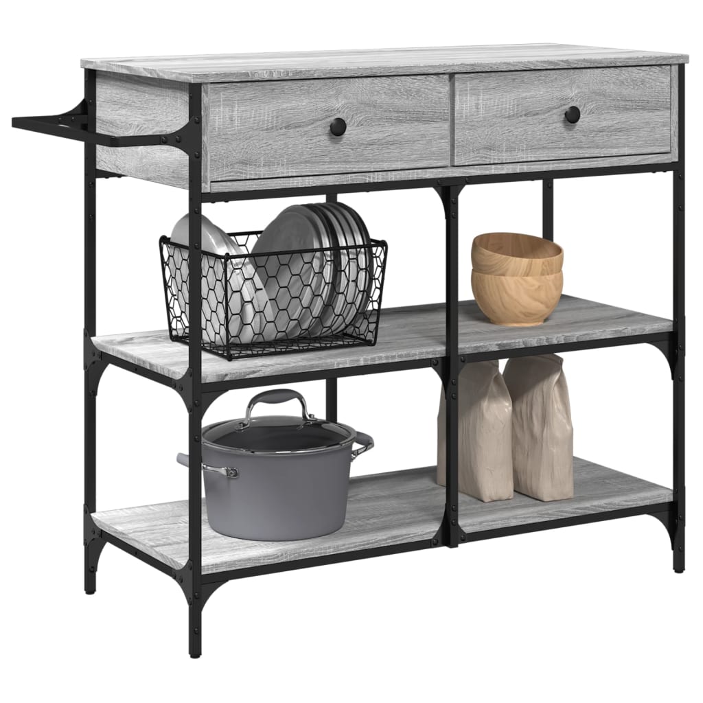Chariot de cuisine sonoma gris 105x42x95 cm bois d'ingénierie - XIOS