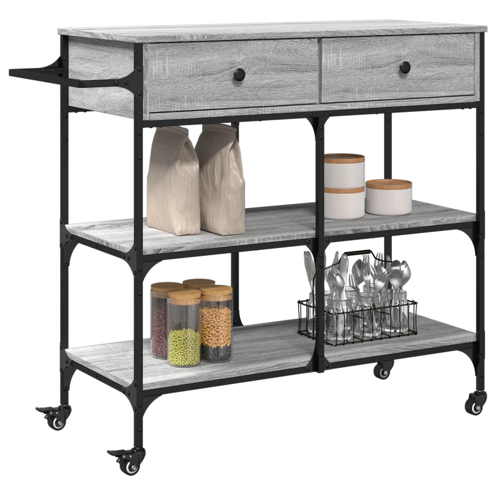 Chariot de cuisine sonoma gris 105x42x95 cm bois d'ingénierie - XIOS