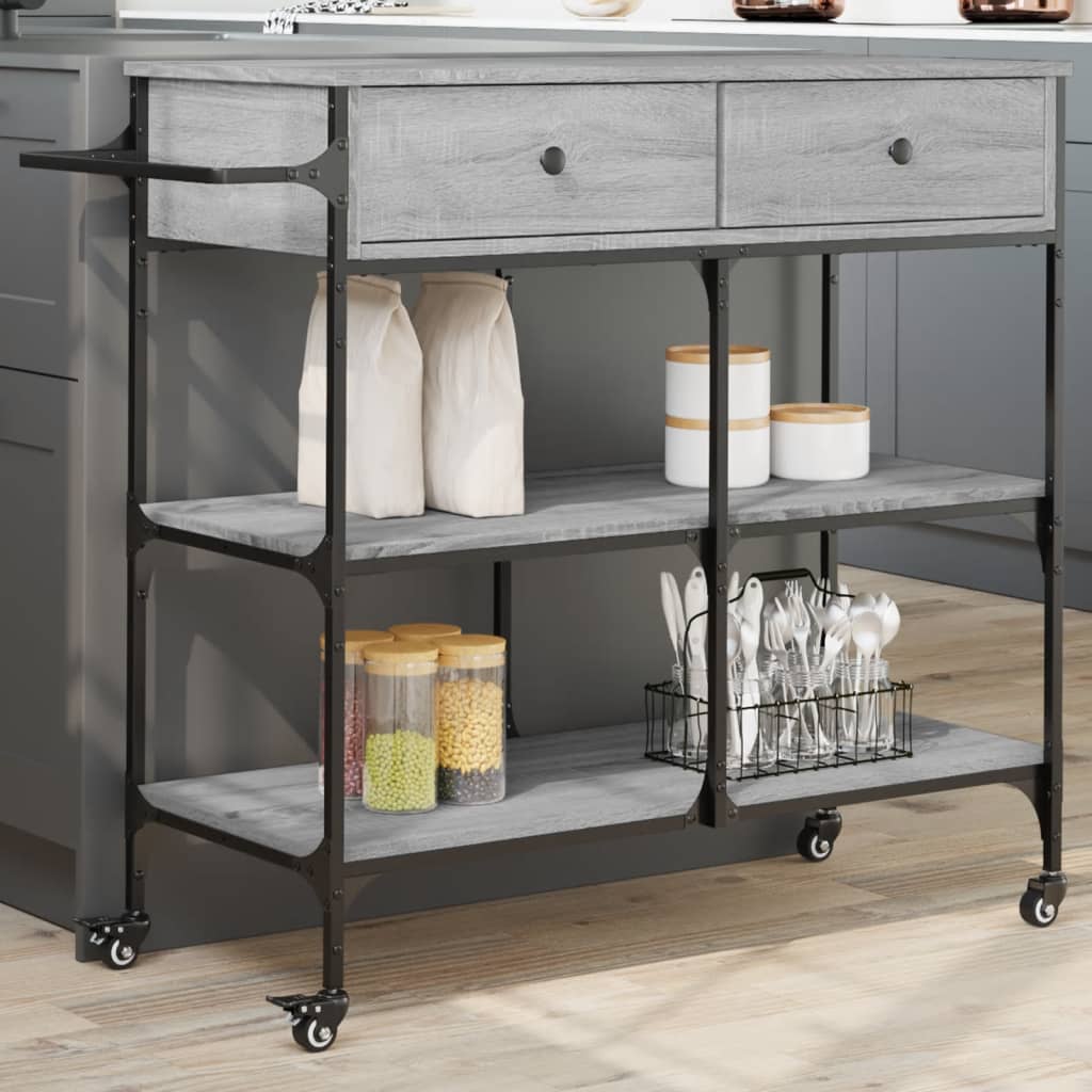 Chariot de cuisine sonoma gris 105x42x95 cm bois d'ingénierie