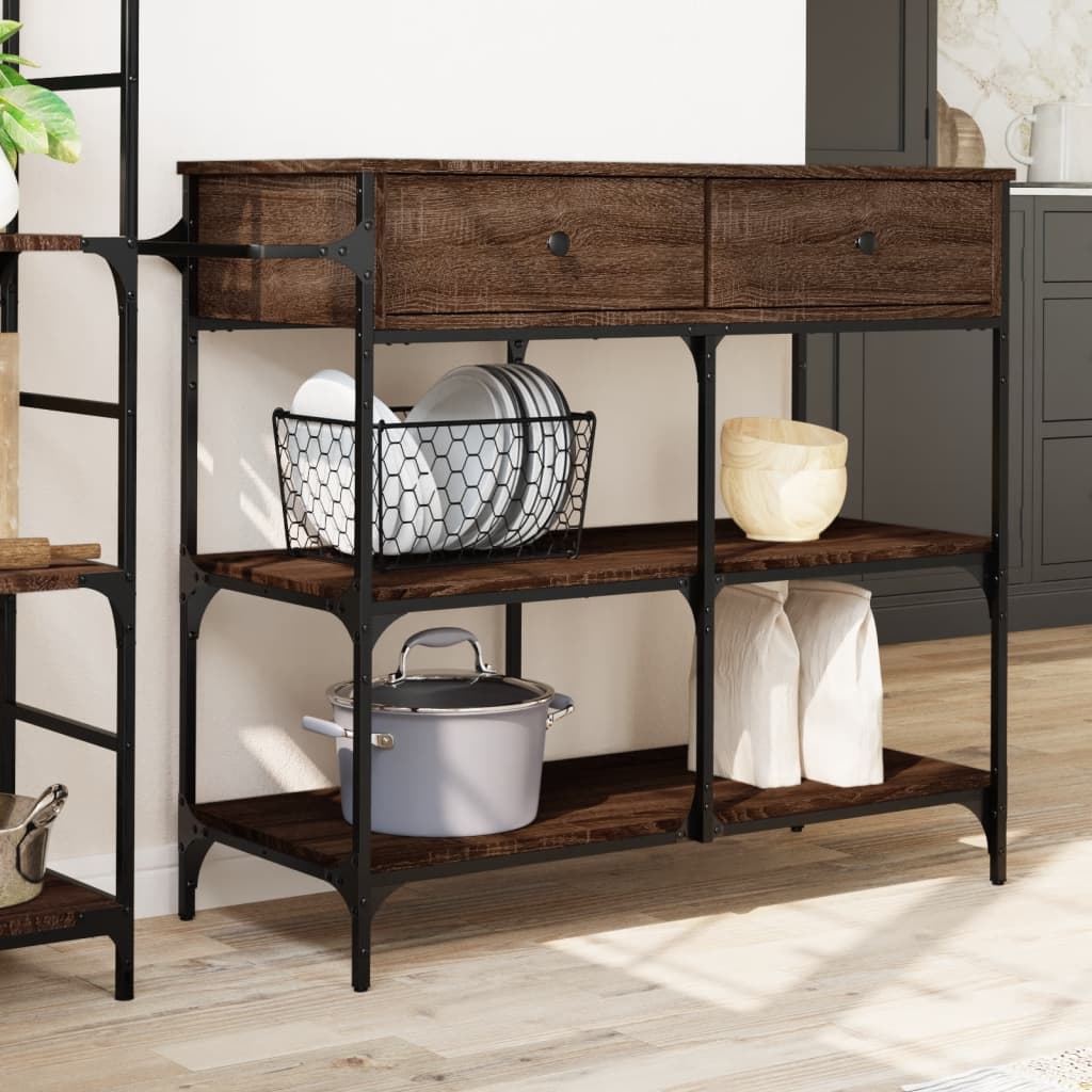 Chariot de cuisine chêne marron 105x42x95 cm bois d'ingénierie - XIOS