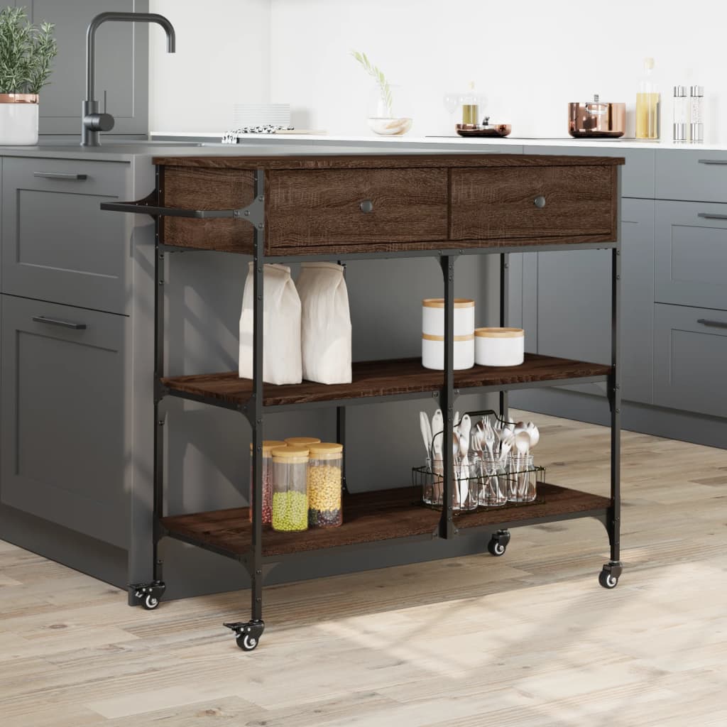 Chariot de cuisine chêne marron 105x42x95 cm bois d'ingénierie - XIOS