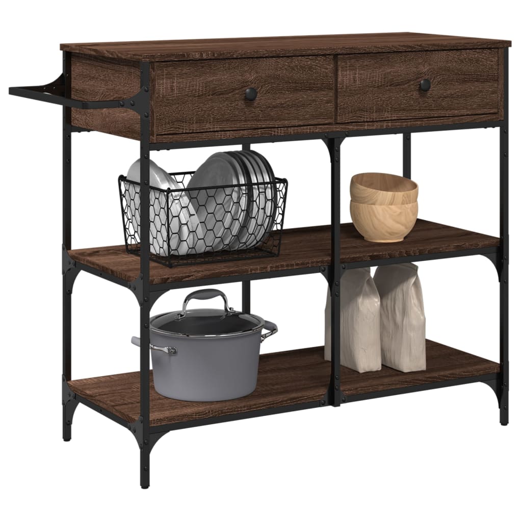 Chariot de cuisine chêne marron 105x42x95 cm bois d'ingénierie - XIOS
