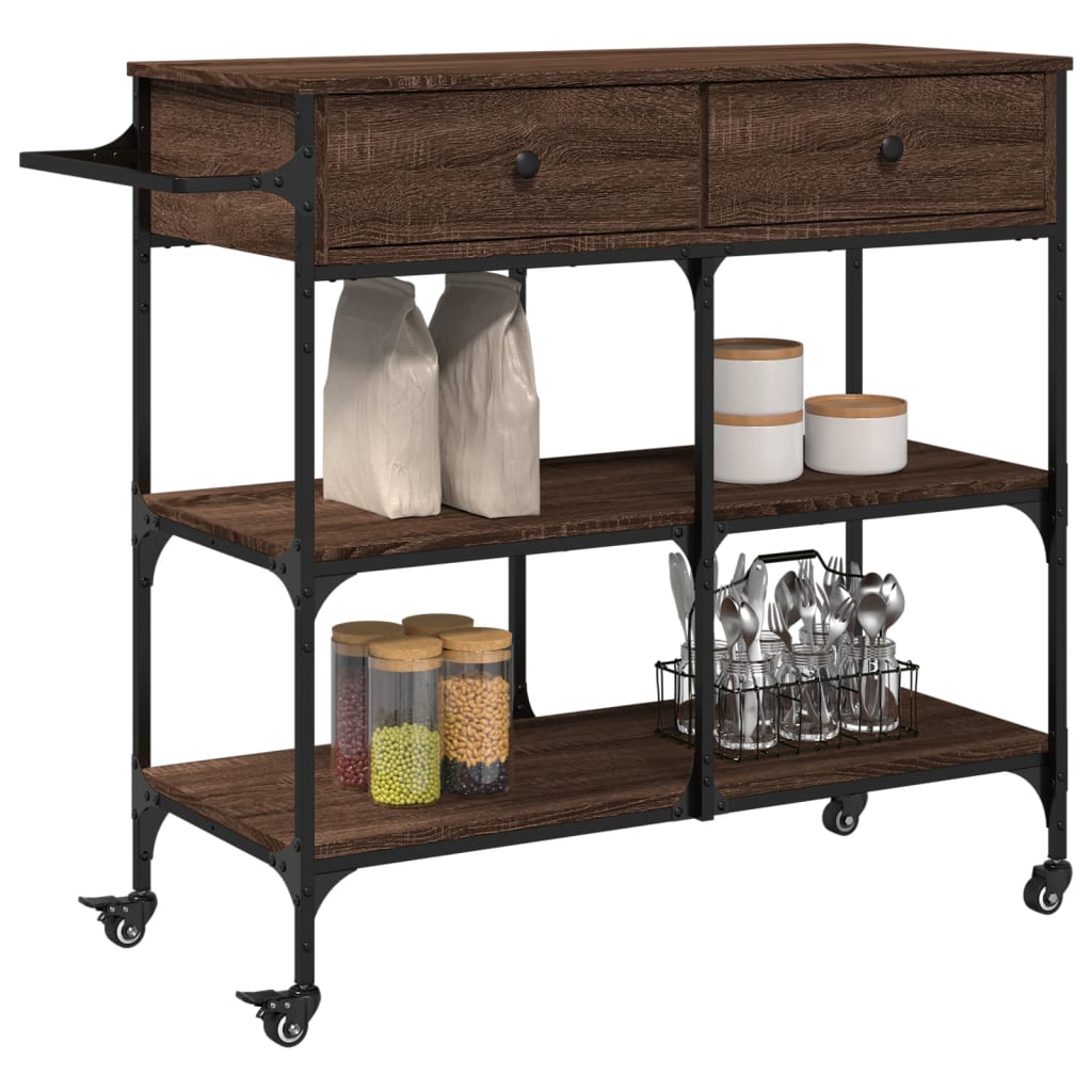 Chariot de cuisine chêne marron 105x42x95 cm bois d'ingénierie - XIOS