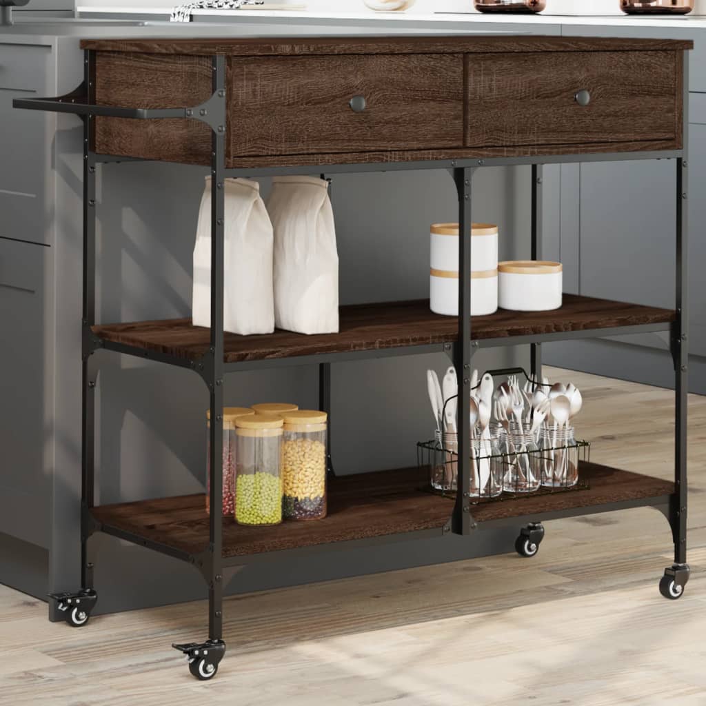 Chariot de cuisine chêne marron 105x42x95 cm bois d'ingénierie - XIOS