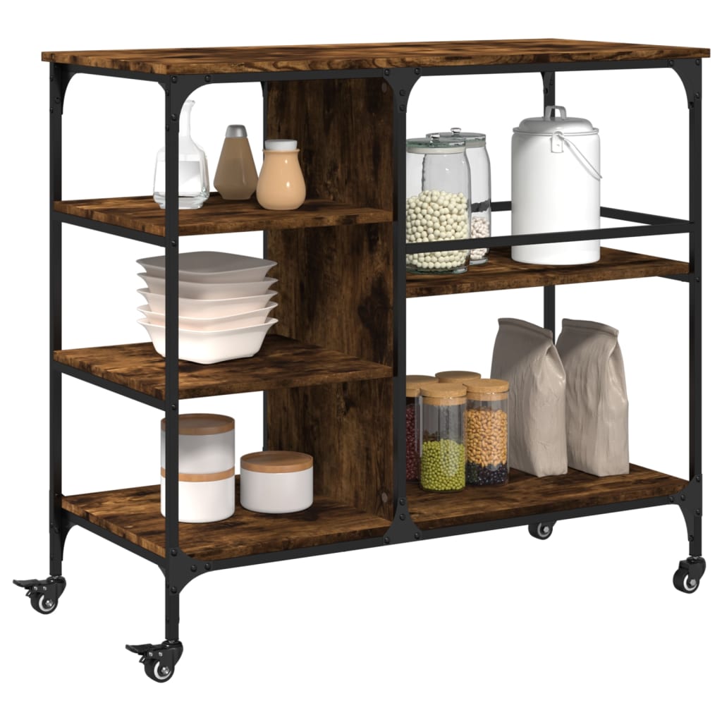 Chariot de cuisine chêne fumé 100x45x89,5 cm bois d'ingénierie - XIOS