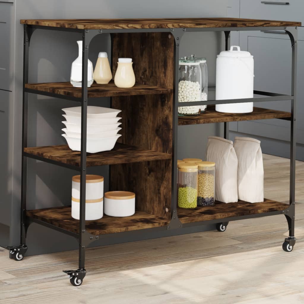 Chariot de cuisine chêne fumé 100x45x89,5 cm bois d'ingénierie - XIOS