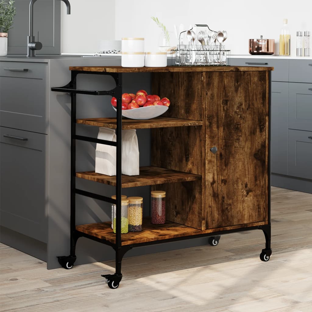 Chariot de cuisine chêne fumé 87,5x38,5x84,5 cm bois ingénierie - XIOS
