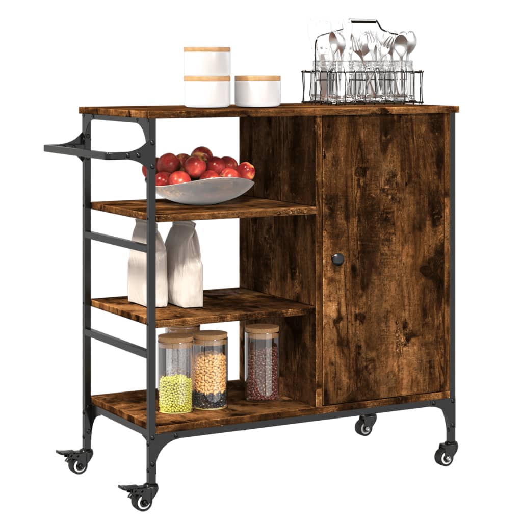 Chariot de cuisine chêne fumé 87,5x38,5x84,5 cm bois ingénierie - XIOS