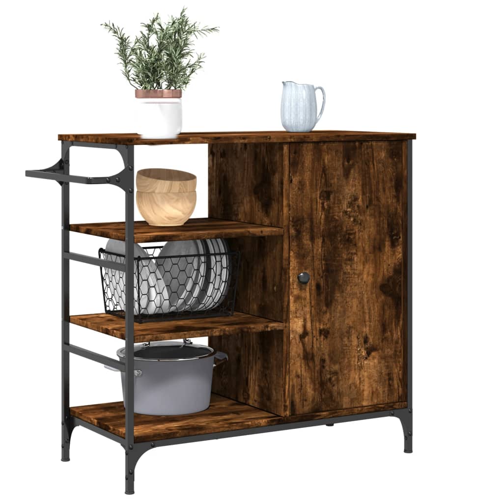 Chariot de cuisine chêne fumé 87,5x38,5x84,5 cm bois ingénierie - XIOS