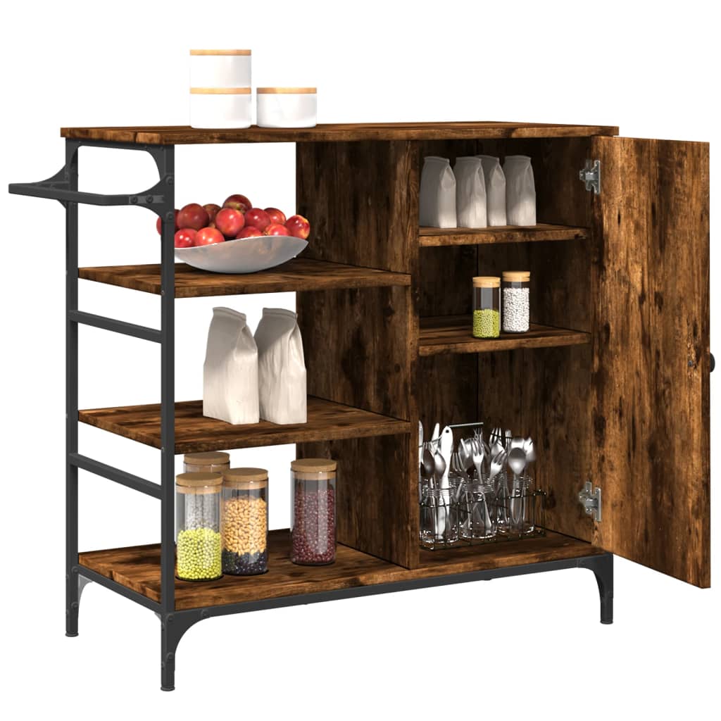 Chariot de cuisine chêne fumé 87,5x38,5x84,5 cm bois ingénierie - XIOS