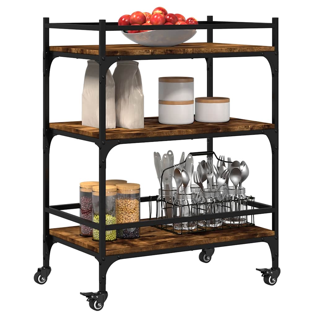 Chariot de cuisine chêne fumé 65x40x86,5 cm bois d'ingénierie - XIOS