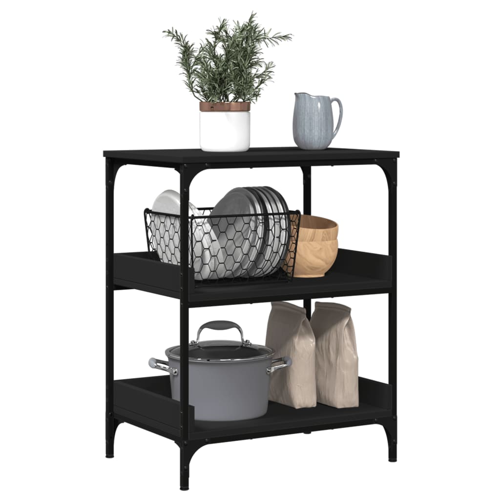 Chariot de cuisine noir 60x41x80,5 cm bois d'ingénierie