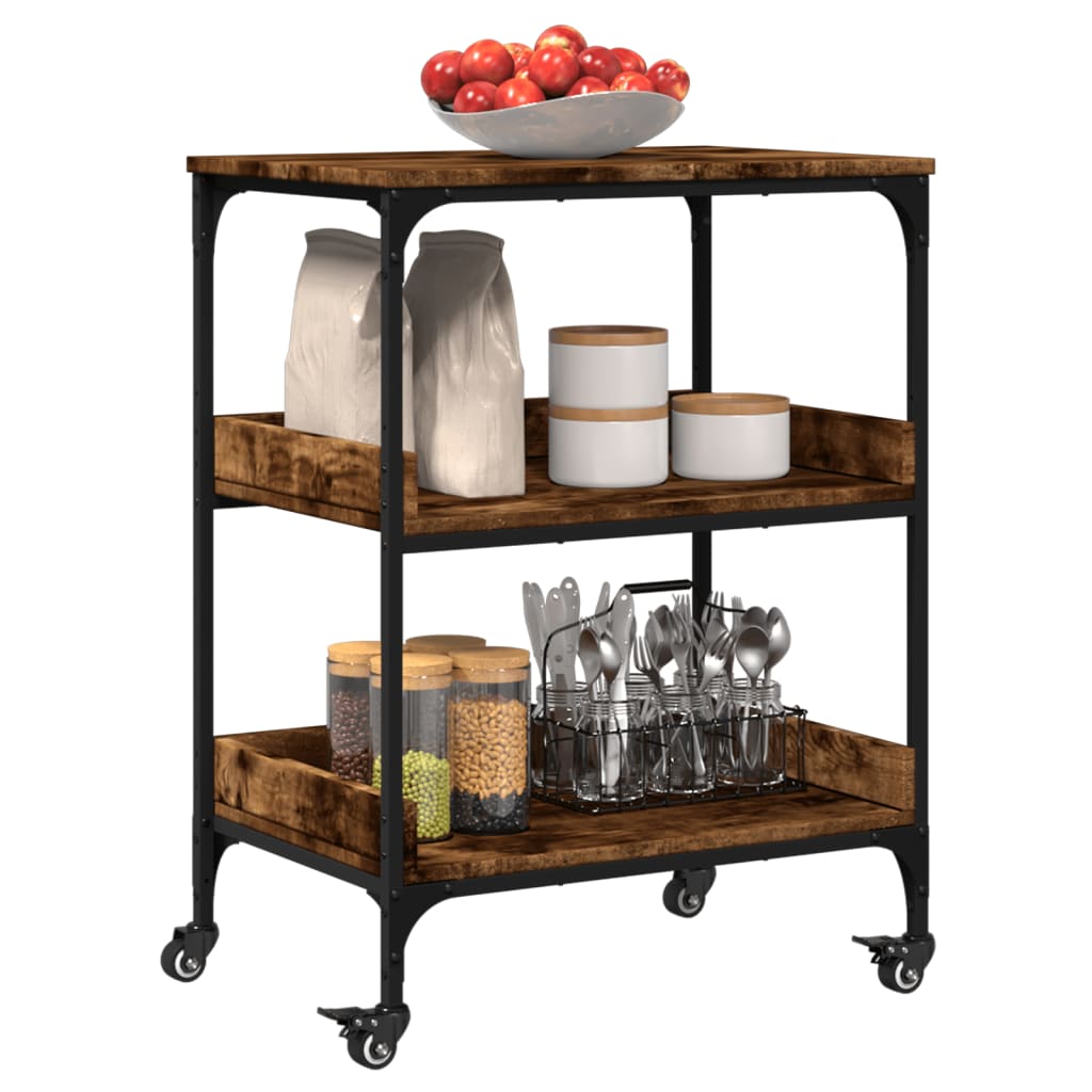 Chariot de cuisine chêne fumé 60x41x80,5 cm bois d'ingénierie - XIOS