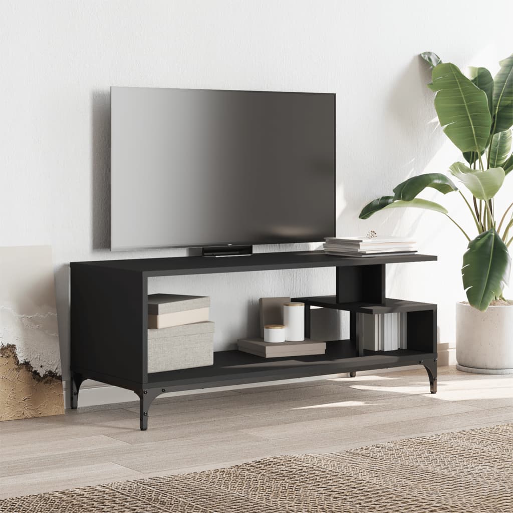 Meuble TV noir bois d'ingénierie et acier enduit de poudre - XIOS