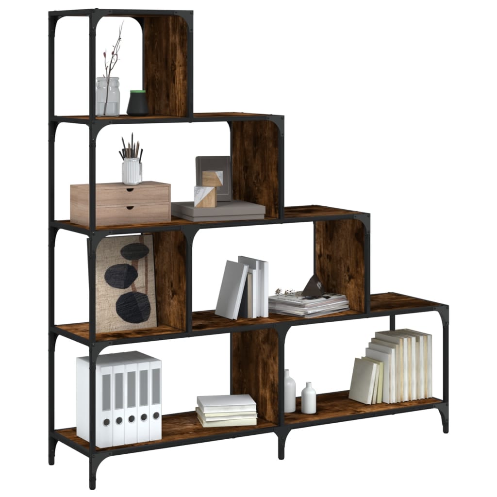 Bibliothèque à 4 niveaux chêne fumé bois d'ingénierie - XIOS