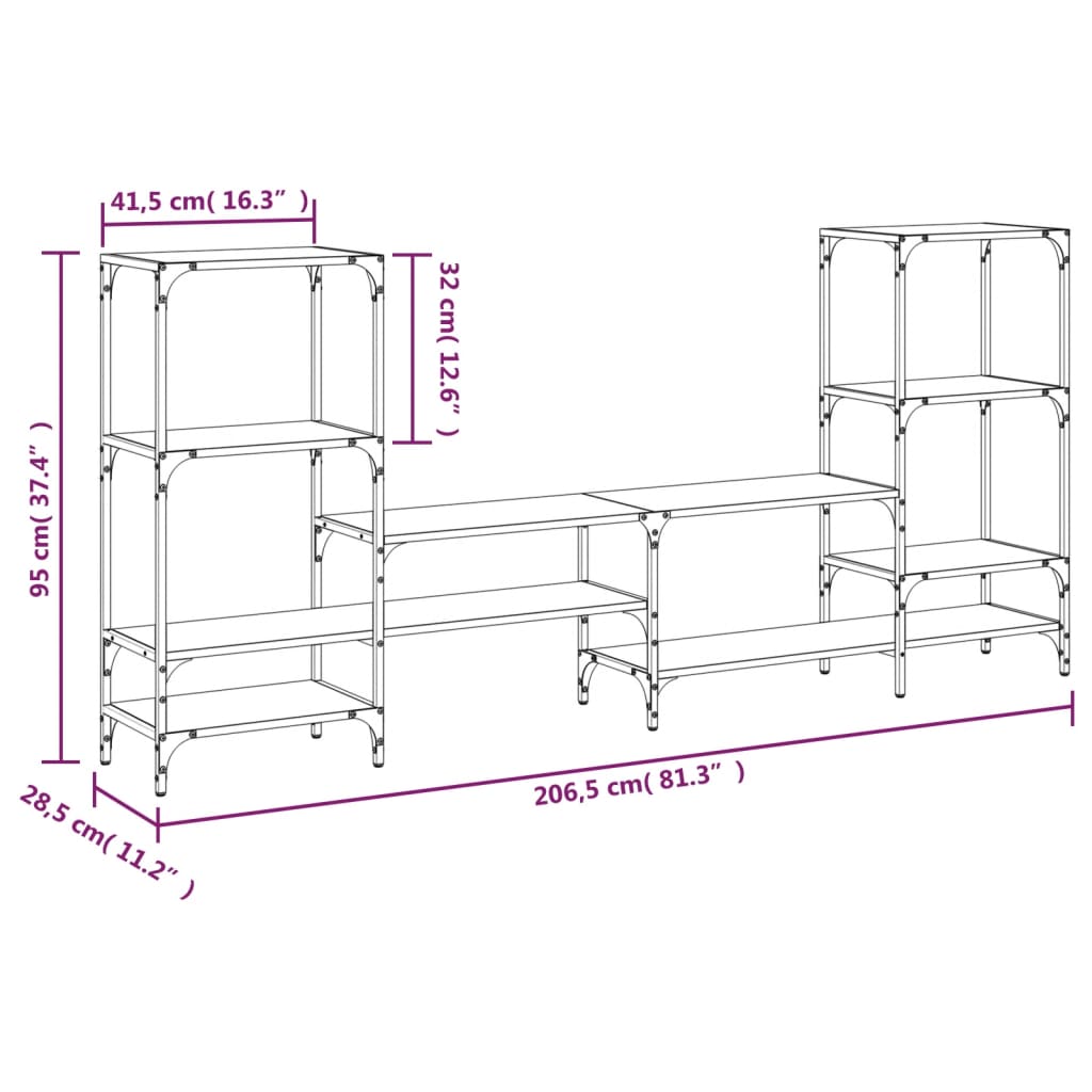 Meuble TV noir 206,5x28,5x95 cm Bois d'ingénierie - XIOS