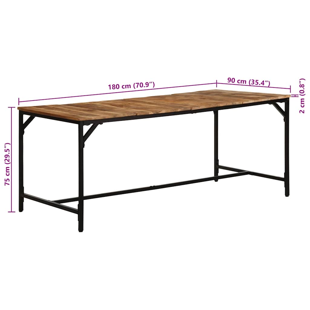 Table à manger 180x90x75 cm bois de manguier massif brut