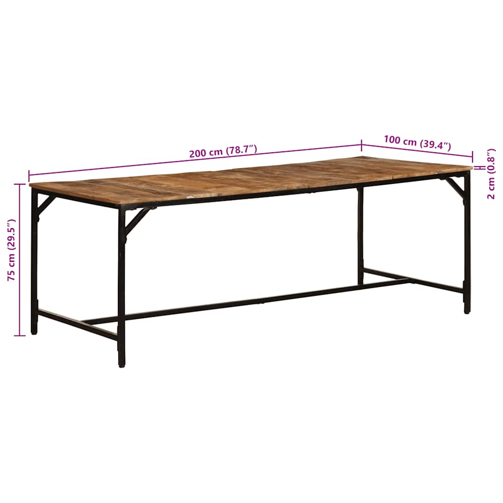 Table à manger 200x100x75 cm bois de manguier massif brut - XIOS