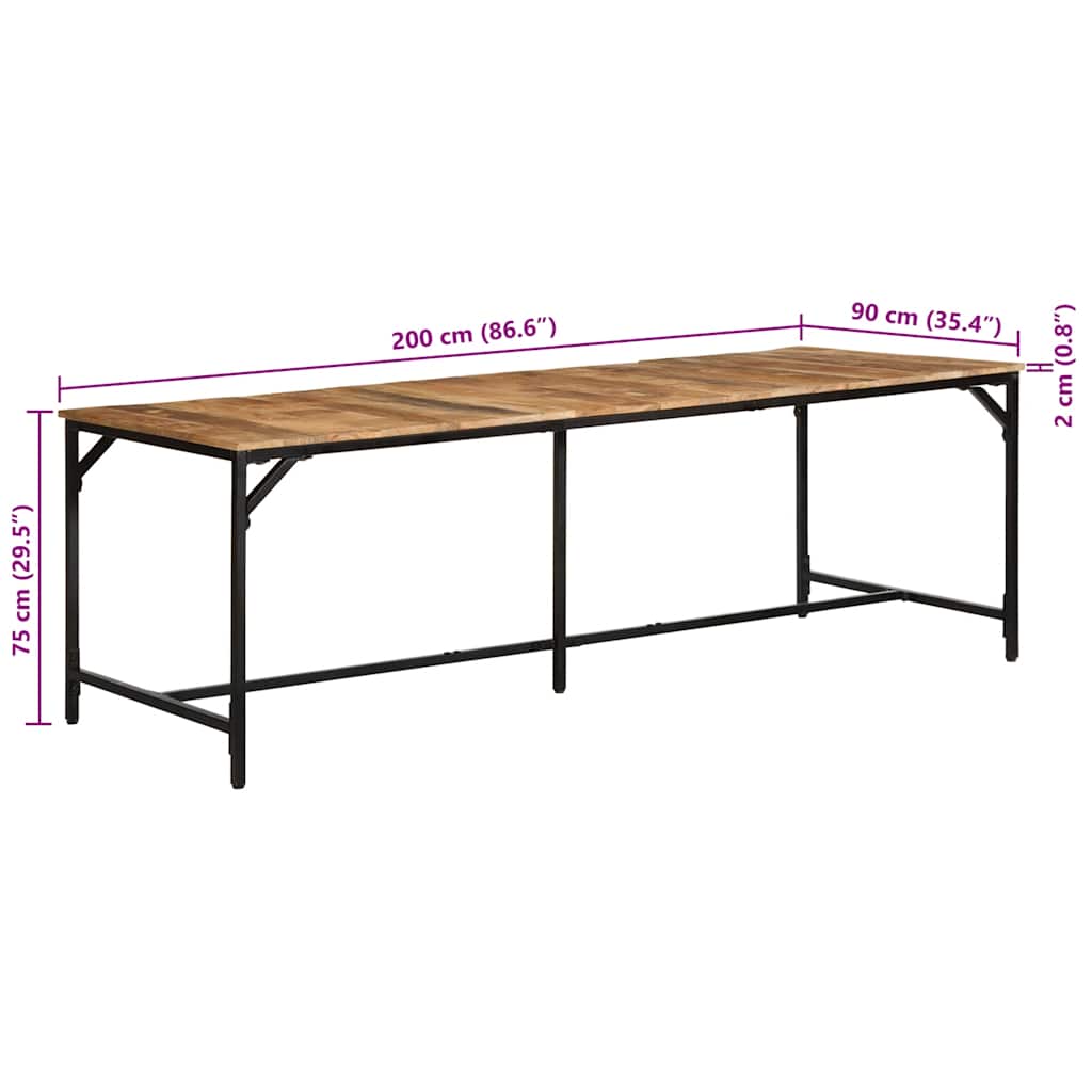 Table à manger 220x90x75 cm bois de manguier massif brut