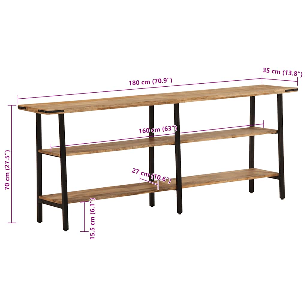 Table console 180x35x70 cm bois de manguier massif