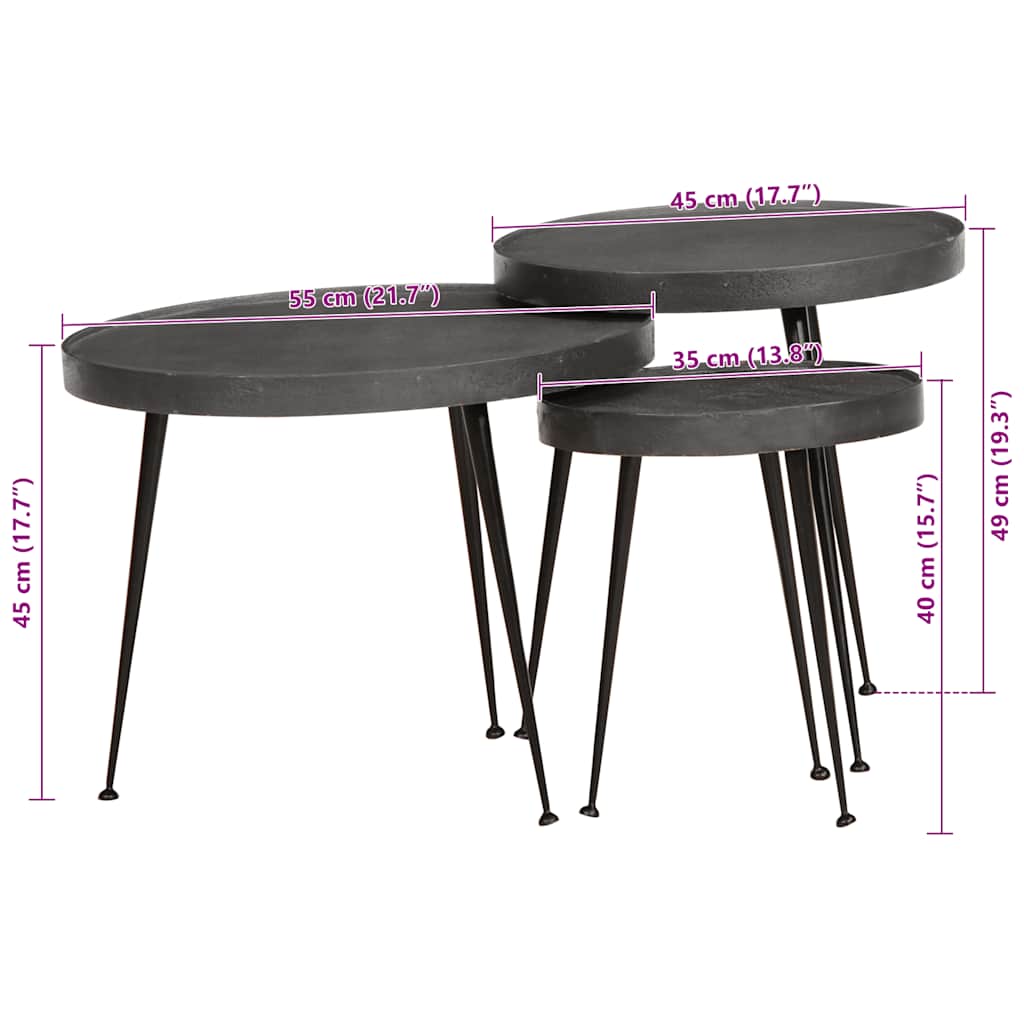 Table basse 3 pcs en bois d'ingénierie noir - XIOS