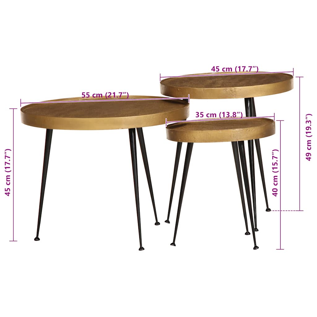 Table basse 3 pcs en bois d'ingénierie doré - XIOS