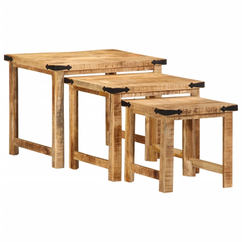 Tables d'appoint gigognes 3 pcs bois de manguier massif brut - XIOS