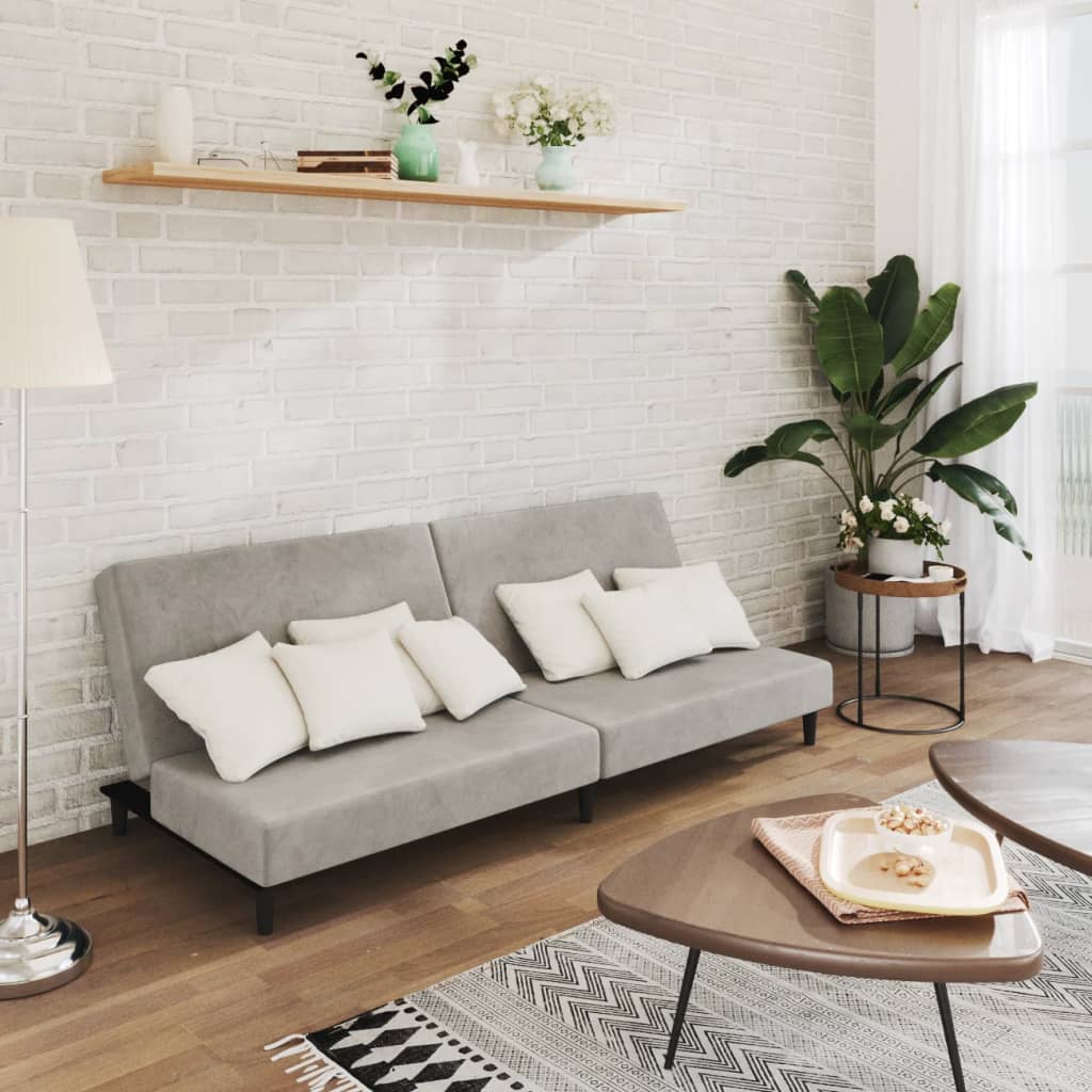 Canapé-lit à 2 places gris clair velours - XIOS