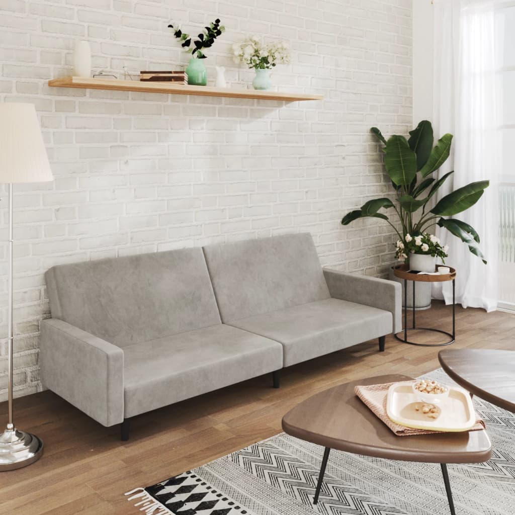 Canapé-lit à 2 places gris clair velours - XIOS