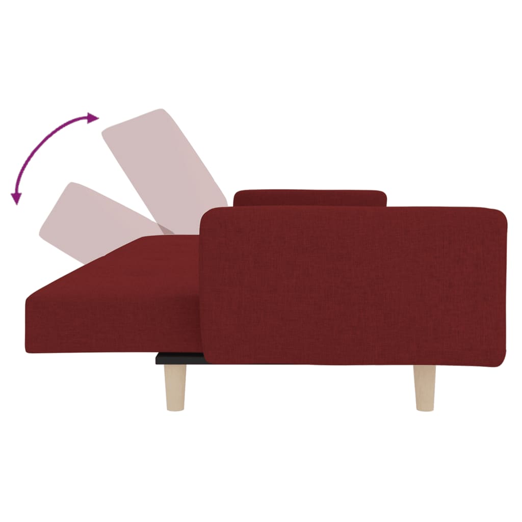 Canapé-lit à 2 places avec deux oreillers rouge bordeaux tissu - XIOS