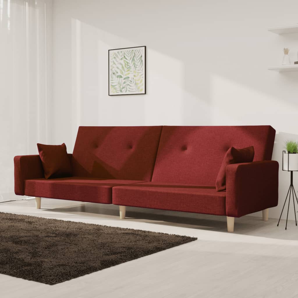 Canapé-lit à 2 places avec deux oreillers rouge bordeaux tissu - XIOS