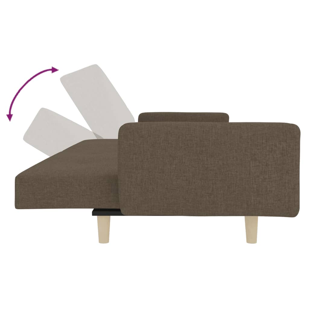 Canapé-lit à 2 places avec deux oreillers taupe tissu - XIOS