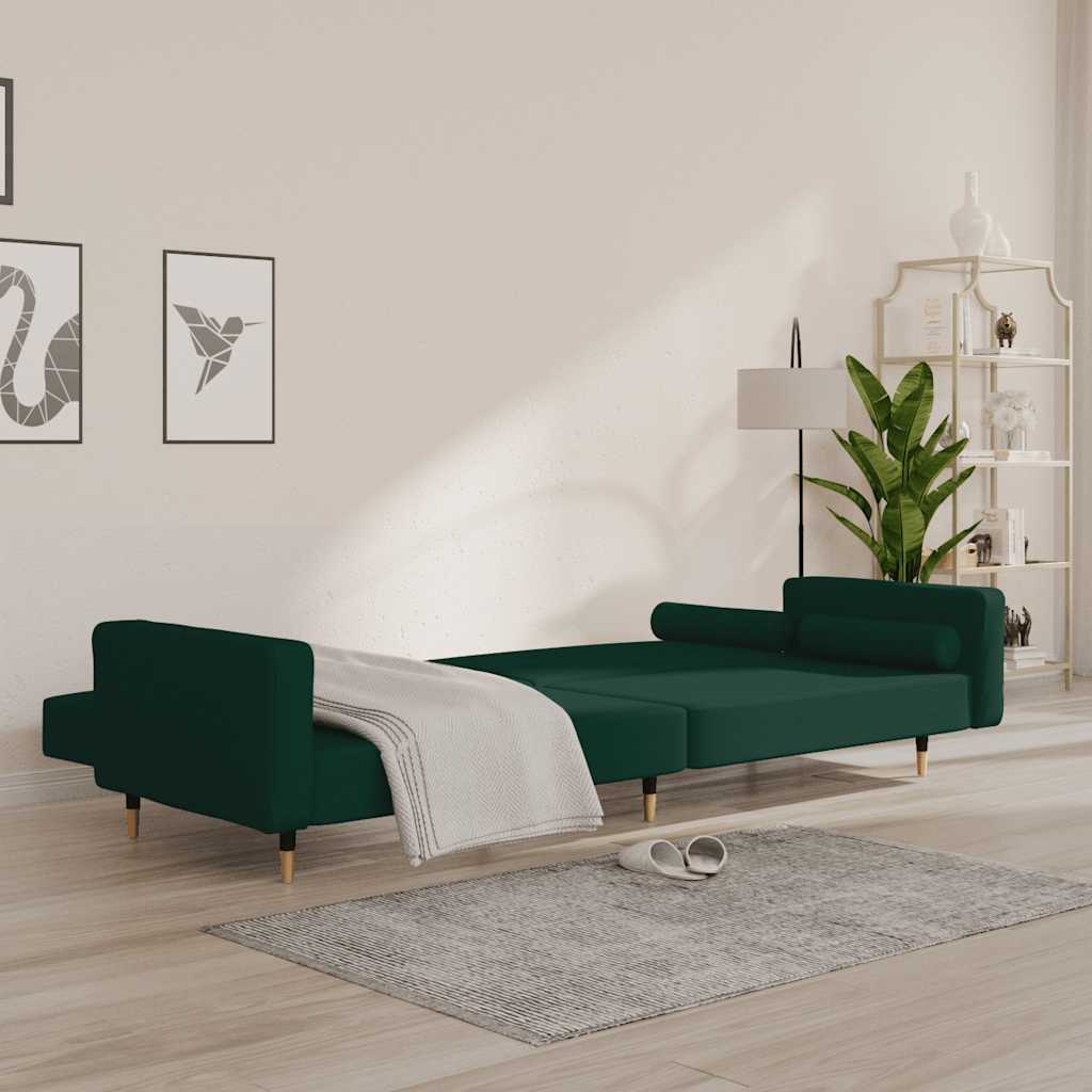 Canapé-lit à 2 places avec deux oreillers Vert foncé Velours - XIOS