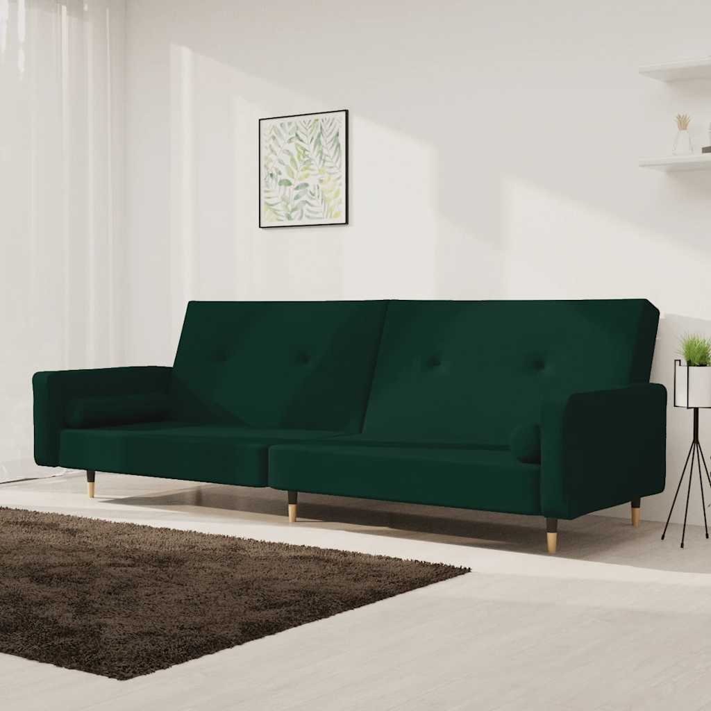 Canapé-lit à 2 places avec deux oreillers Vert foncé Velours - XIOS