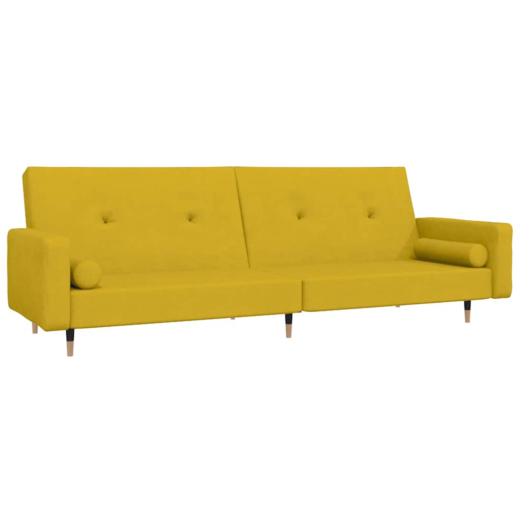 Canapé-lit à 2 places avec deux oreillers Jaune Velours