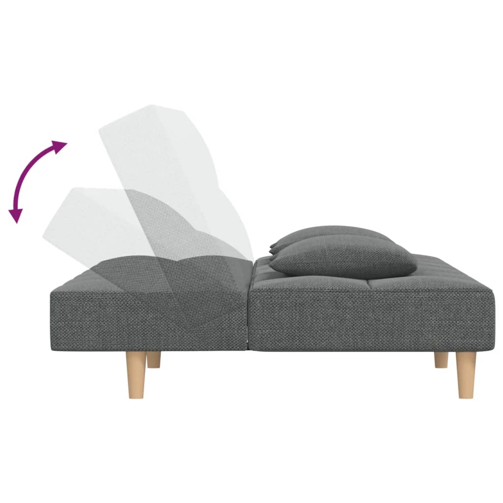 Canapé-lit à 2 places avec deux oreillers Gris foncé Tissu