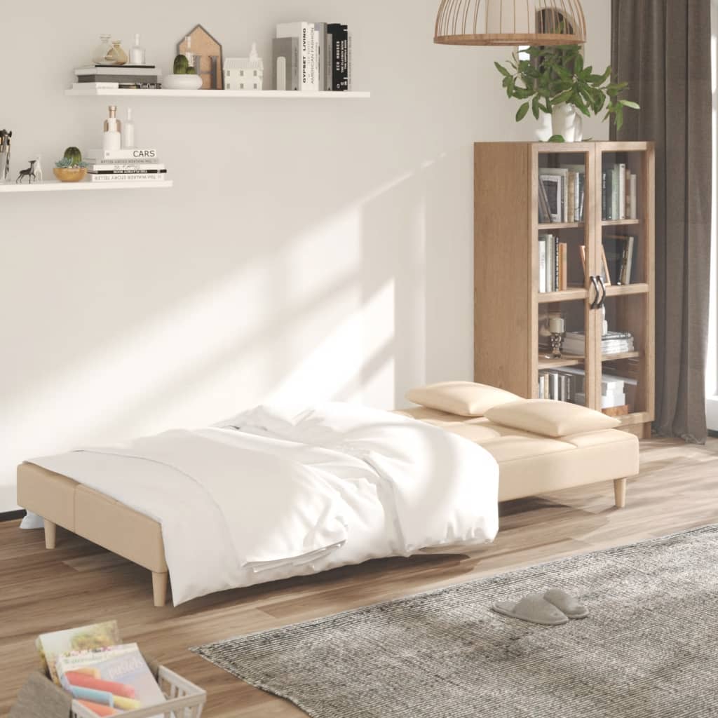 Canapé-lit à 2 places avec deux oreillers crème tissu - XIOS