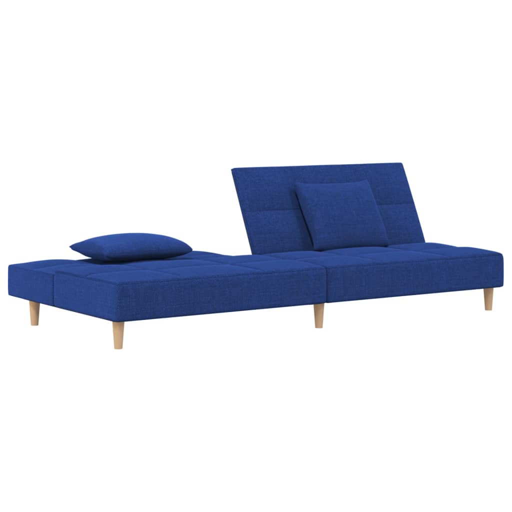 Canapé-lit à 2 places avec deux oreillers bleu tissu
