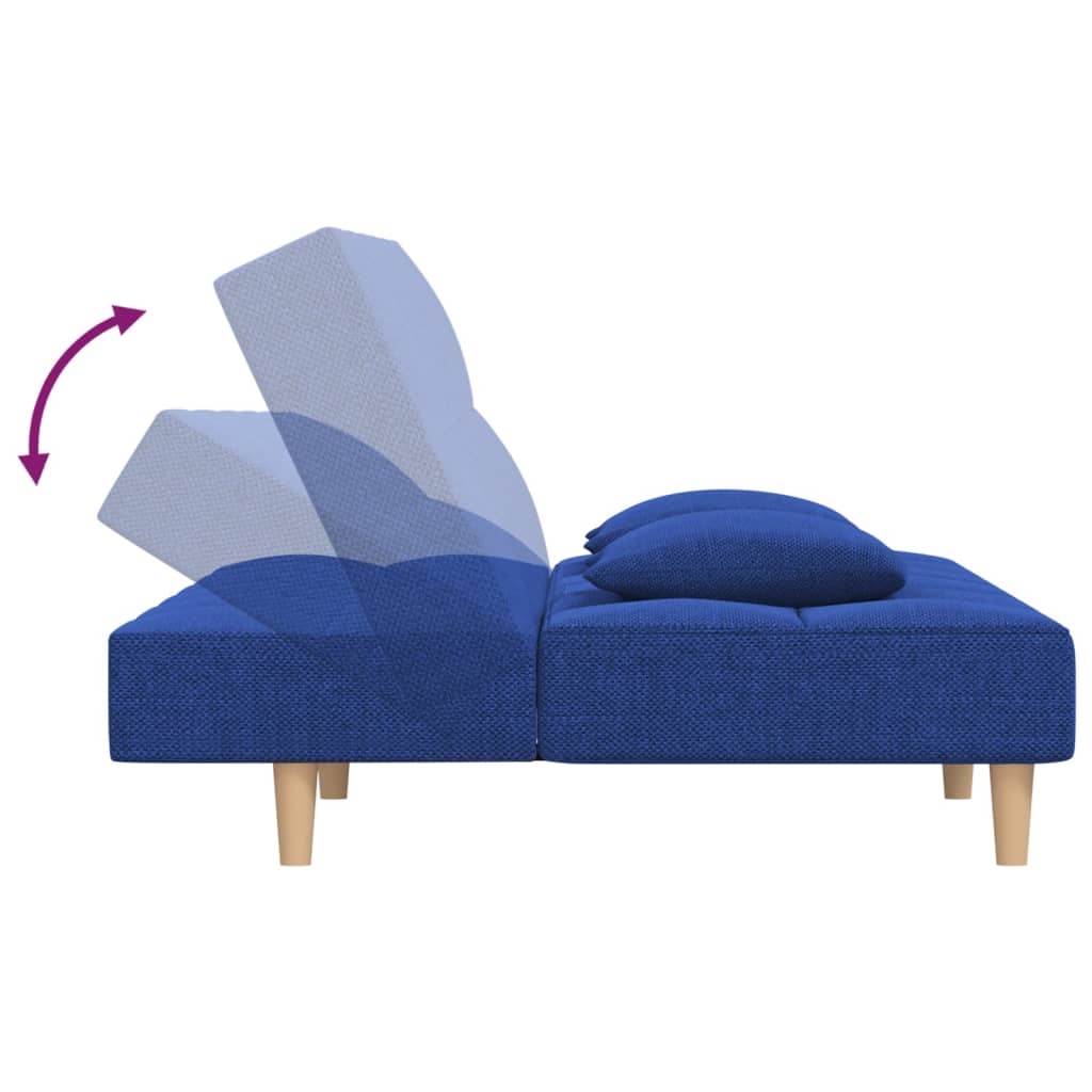 Canapé-lit à 2 places avec deux oreillers bleu tissu