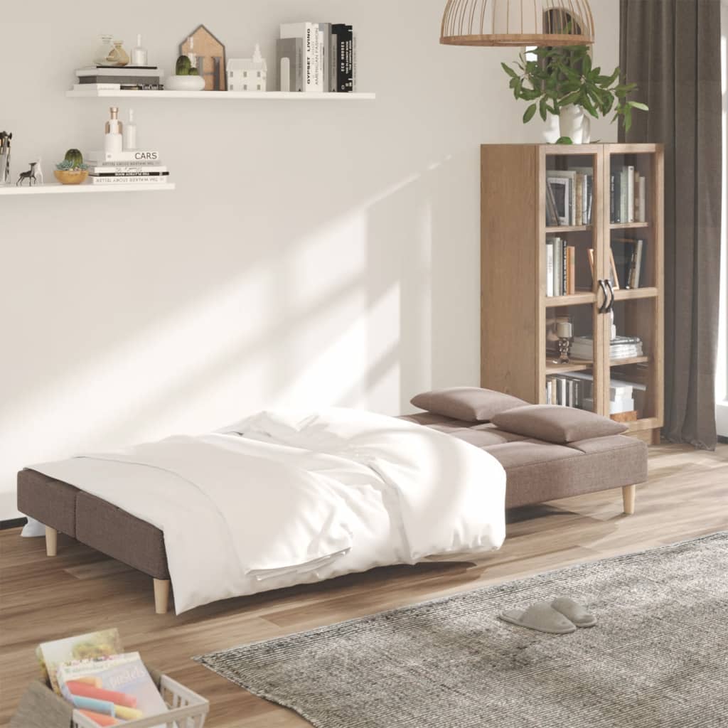 Canapé-lit à 2 places avec deux oreillers taupe tissu - XIOS