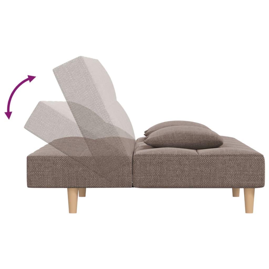 Canapé-lit à 2 places avec deux oreillers taupe tissu - XIOS
