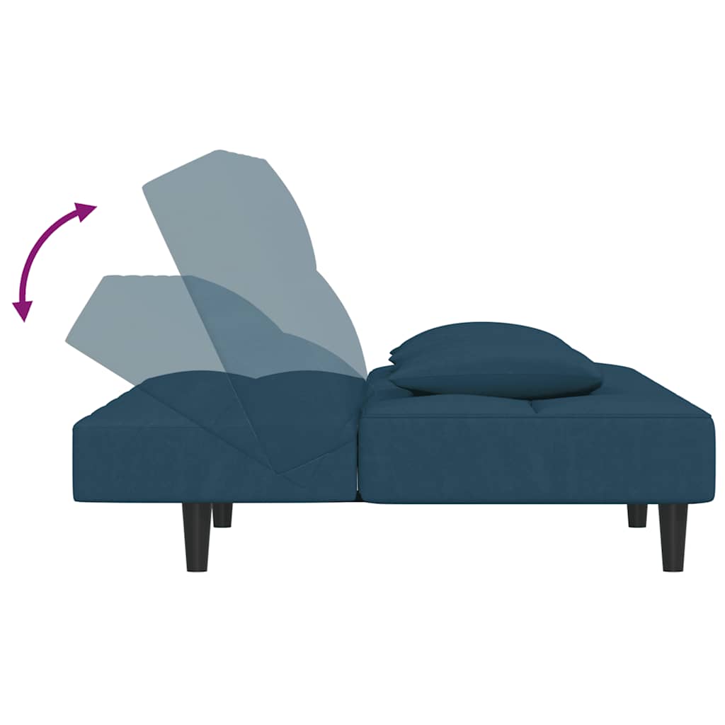 Canapé-lit à 2 places avec deux oreillers bleu velours - XIOS