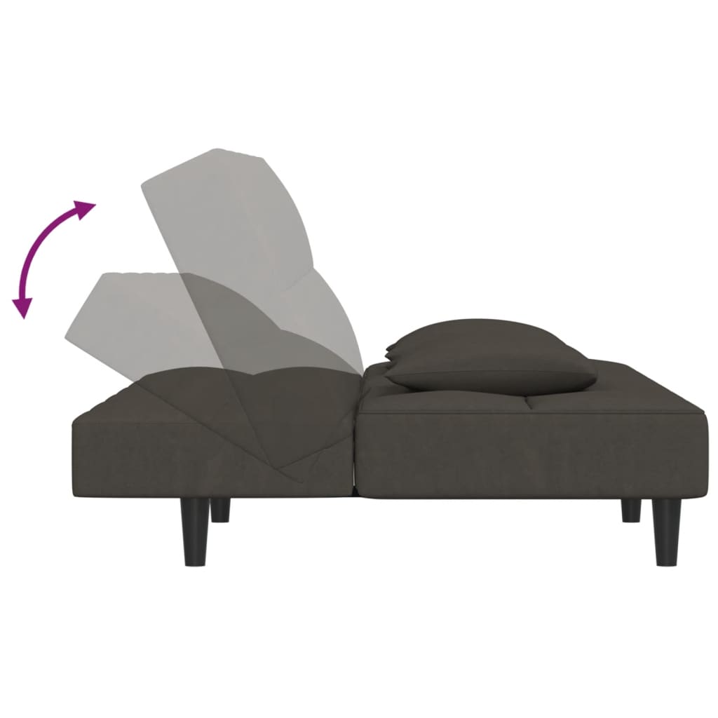 Canapé-lit à 2 places avec deux oreillers Gris foncé Velours
