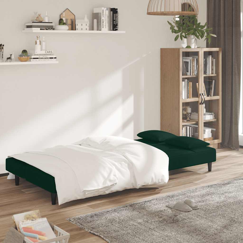 Canapé-lit à 2 places avec deux oreillers Vert foncé Velours - XIOS