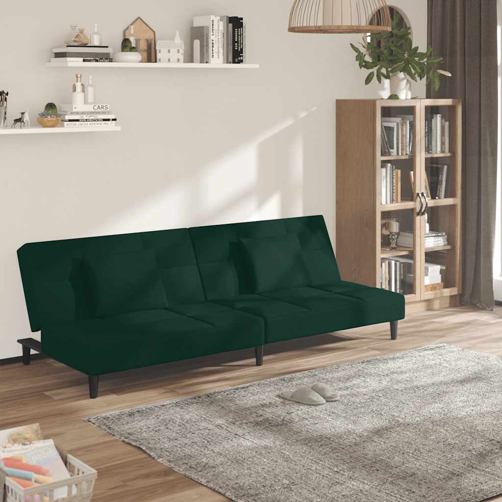 Canapé-lit à 2 places avec deux oreillers Vert foncé Velours - XIOS