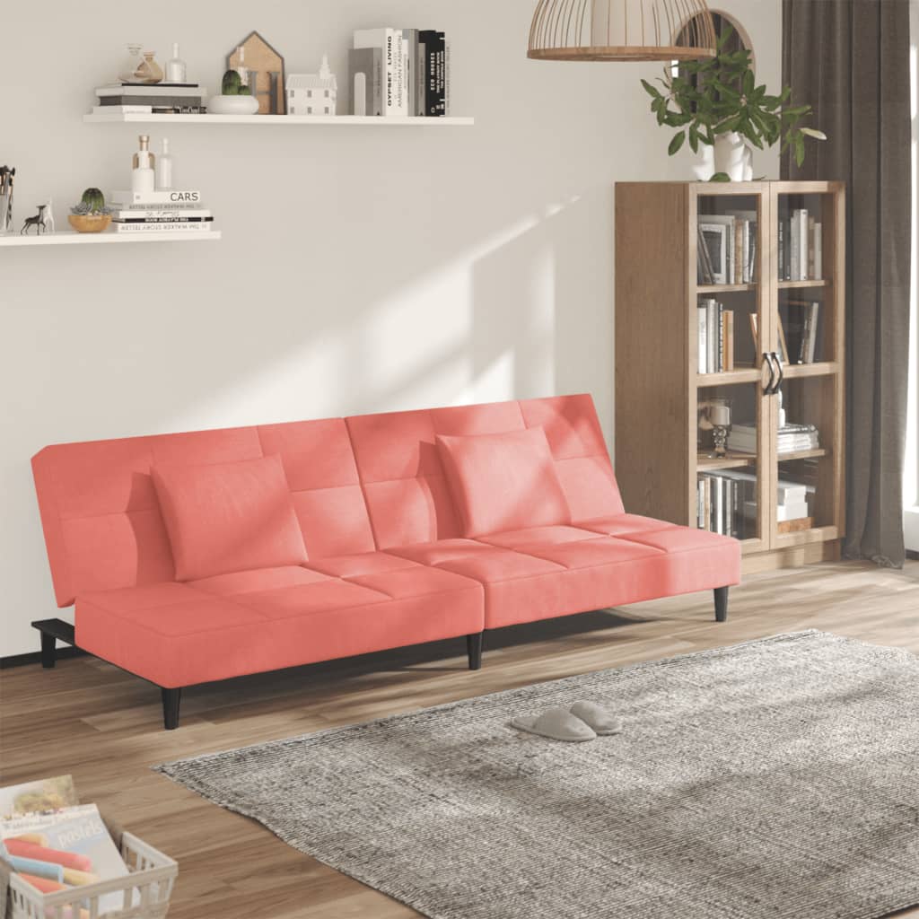 Canapé-lit à 2 places avec deux oreillers Rose Velours - XIOS
