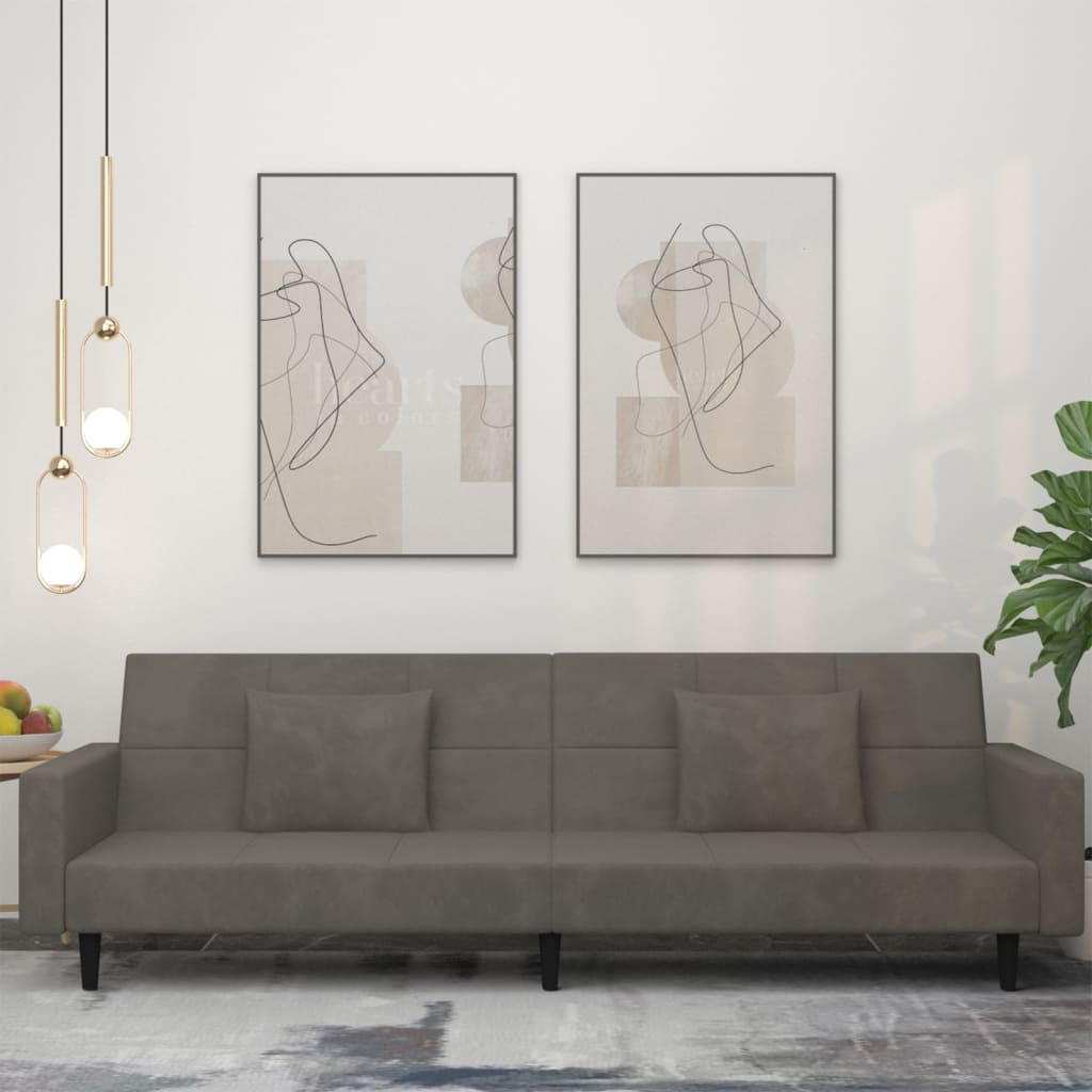 Canapé-lit à 2 places avec deux oreillers Gris foncé Velours - XIOS