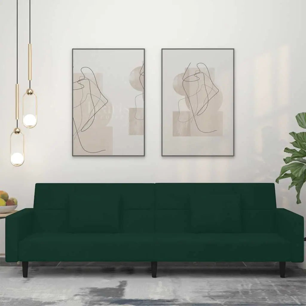 Canapé-lit à 2 places avec deux oreillers Vert foncé Velours - XIOS